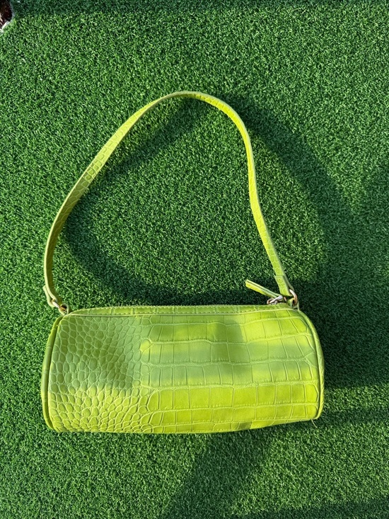 Mango Handbags - Mango Lime Green Croc-Embossed Shoulder Bag